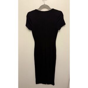MARINE LAYER Dress Small‎ Black Rib Knit Midi S/S Stretch Closet Staple TENCEL